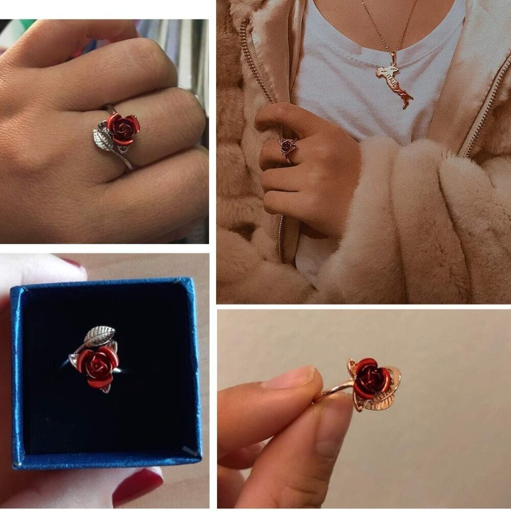 Rose Flower Ring, Stackable Band Ring For Women G… - image 5